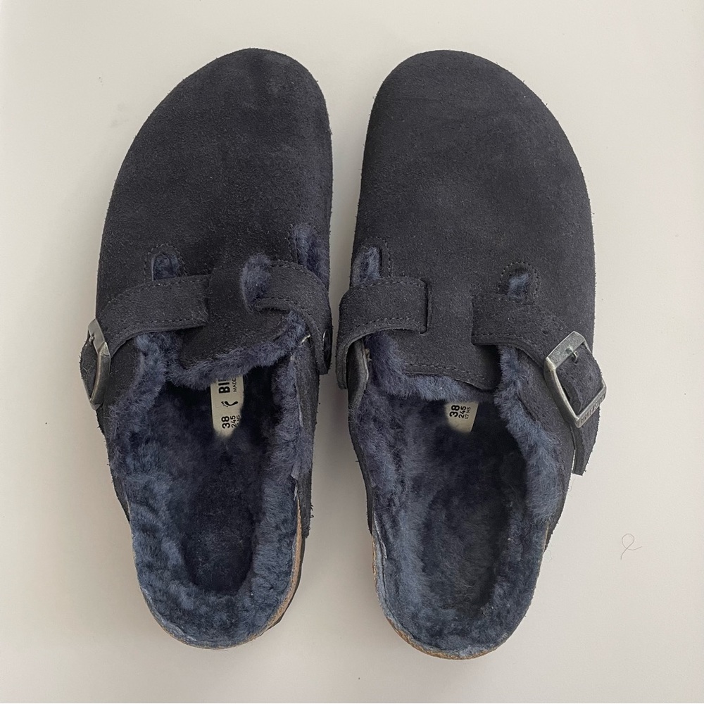 Birkenstock Women’s Boston Midnight Blue Suede Leather Shearling